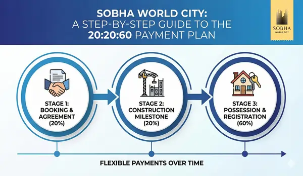 A step-by-step guide to the 20:20:60 payment plan offered at Sobha World City, helping buyers manage finances easily.