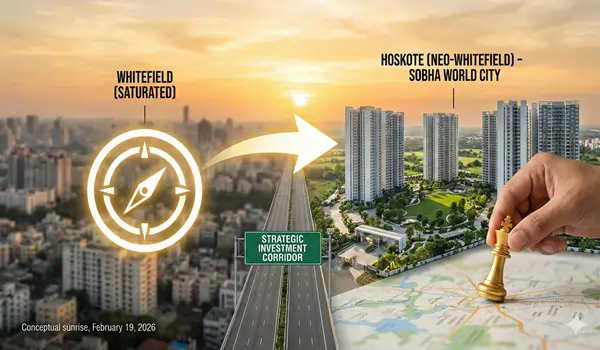Comparison map showing the real estate growth shift from Whitefield to Hoskote, highlighting infrastructure and investment potential.