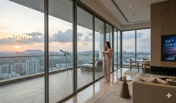 Experience sky living on the 54th floor of Sobha World City, featuring panoramic
                  views, cleaner air, and a peaceful environment.