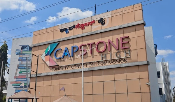 The modern architecture of Capstone High, a highly sought-after school by families looking to invest in Sobha World City.