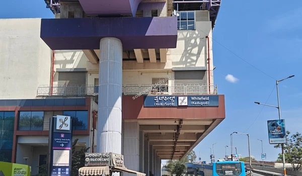 Wide angle view capturing the complete mobility hub of metro and road transport integrated at Whitefield for Sobha World City