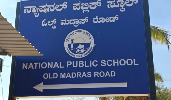 Prominent National Public School Bangalore sign located on OMR, a major benefit for residents moving to Sobha World City.
