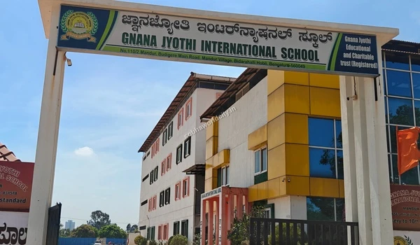 Modern school building and infrastructure of Gnana Jyothi International School near the Sobha World City development