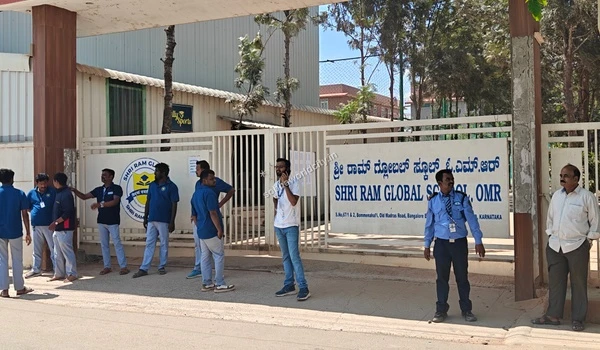 The wide entrance and staff team of Shri Ram Global School providing a solid academic foundation for Sobha World City children