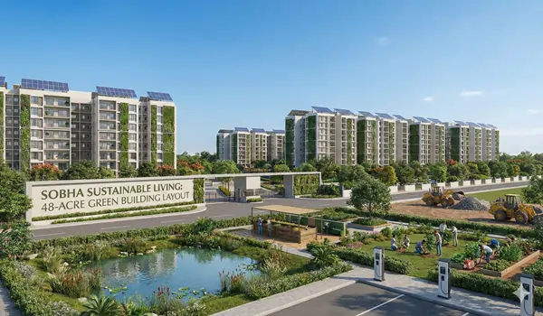 Green building practices and sustainability features at Sobha World City's 48-acre layout in Hoskote.